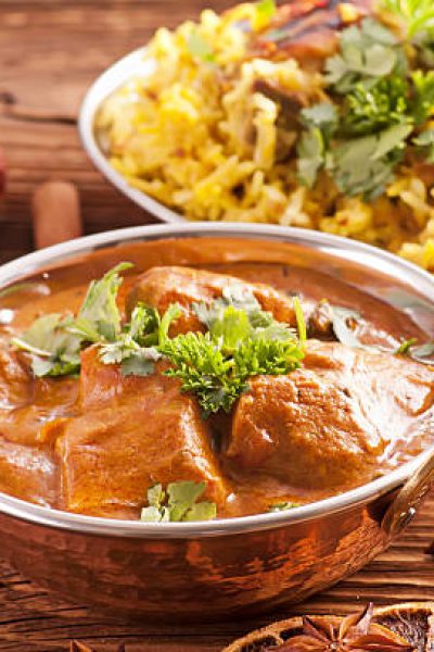 meat, pilaf and vegetables